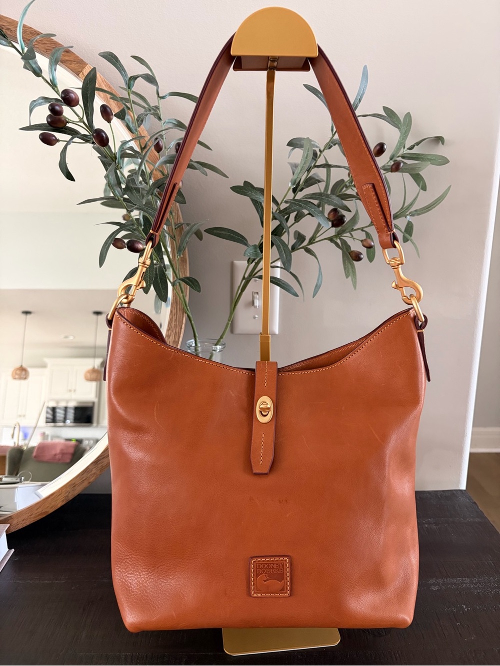 Dooney & Bourke Florentine Leather Large Sac Bag with Gold-Tone Hardware